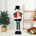 Cute Christmas snowman doll with telescopic long green legs and striped winter scarf - Snowman Medium Height 70cm