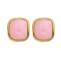Retro 18k gold plated square earrings with pink marble texture resin inlays - Rounded Square Gold + Pink Style (KE027)
