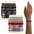 Bohemian haarelastiekjes set met gouden kralen op displaykaarten en model pols - Stijl B - 10 Kleuren Gemengd - Zonder Karton