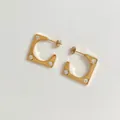 Minimalist square C-shape gold earrings inlaid with three sparkling cubic zirconia - Gold with White Zirconia (KDE1500)