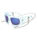 Occhiali da sole Y2K oversize azzurri trasparenti con catena rimovibile in argento - Montatura Blu / Lenti Blu