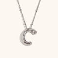 Detail of 3D balloon-style letter C pendant on a stainless steel bead chain necklace - Steel-C