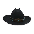 Black British jazz hat with white brim and vintage turquoise concho leather band - One Size (Wide Brim) / Black White Rim (Treasure Flower Leather Belt)