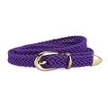 Slim purple woven waist belt with gold metal buckle for women dresses in spiral view - Purple