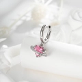 Silver star planet hoop earring with pink heart gemstone and zircon accents - Pink Style (A902-2) / Single Piece
