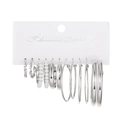 Set of 6 pairs of silver-tone geometric alloy earrings with pearl accents for women - White K Style (1054)