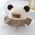 Cappello da pescatore bebè in velluto a coste con orsetto e cordino regolabile - 50cm(1-2 Anni) / Marrone
