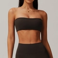 Dunkelbraunes Yoga-Set mit engem Tube-Top und Leggings mit hoher Taille in Matt-Optik - Schwarz Kaffee