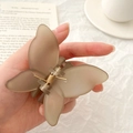 Translucent brown matte butterfly hair claw clip with gold spring for women - Grey Butterfly Claw Clip / Gray