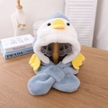 Blue penguin plush hooded scarf with earflaps and cross-fix loop for baby boys and girls - Grey Blue Duck Integrated Hat