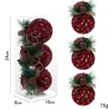 Set di 3 palline di Natale a quadri rossi e neri con aghi di pino e pigne naturali - Stile A / Set di 3
