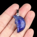Lapis lazuli crescent moon face pendant with gold flecks and silver bail connector - Lapis Lazuli