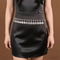 Bohemian silver metal coin tassel waist chain belt for women on elegant satin dress - Round Coin Disc / Antique Silver / 6.8
