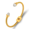 Golden twisted cable open bangle with sparkling pave rhinestones for a trendy look - Gold