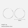 Minimalist 50mm stainless steel hoop earrings in polished silver finish for women - 50mm / Steel
