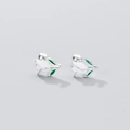 Elegant S925 sterling silver tulip stud earrings with white petals and green leaves - 925 Silver / White