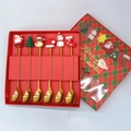 Christmas gift set with six gold stainless steel spoons featuring festive resin toppers - Gold - Figure D All Spoons 6pcs Xmas Red Box