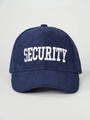 Macro shot of white SECURITY embroidery on navy blue corduroy baseball cap texture - Navy Blue