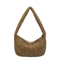 Brown quilted shoulder bag for women with elegant floral patterns and puffy texture - Brown