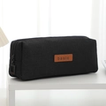 Black canvas minimalist stationery bag with basic logo and rectangular zipper design - Black