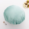 Adjustable mint green satin sleep cap for women with elastic silk hair care texture - Double Layer Fresh Green