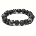 8mm Armband aus natürlichem Vulkanstein und Schneeflocken-Obsidian-Perlen für Herren - Schneeflocken-Obsidian + Lava + Matt Schwarz Groß