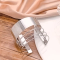 Polished silver minimalist open cuff bracelet with wide band and multi-layer ring design - Silver Multi-layer Geometric
