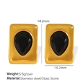 Gouden roestvrijstalen oorknopjes met zwarte druppelvormige glassteen in stijl - EH788 Oorbellen / Zwart