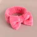 Soft pink plush spa headband with large bow for makeup and facial cleansing - Rose Red Bow Hairband (107#)
