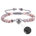 Pink zebra stone braided bracelet with heart projection stone showing 100 languages - Pink Zebra Stone Bracelet