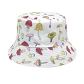 Détail de l'imprimé champignon coloré et des coutures renforcées sur le chapeau bob blanc - M (56-58cm) / Champignon Blanc