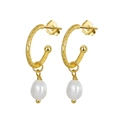 925 sterling silver drop earrings with natural baroque pearls in golden finish - GPE16 Hammered Metal Pearl Dangle / Gold