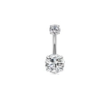 Piercing all'ombelico in acciaio inossidabile argento con doppi zirconi chiari su bianco - XY-2 Doppio Zircone Rotondo