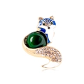 Spilla a volpe vintage dorata con corpo in gemma verde e dettagli in smalto blu - Blu