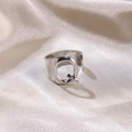 Silver open ring with capital letter Q design in a minimalist retro style - Letter Q / Silver