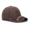 Detail of embroidered RR logo and HAS 20 text on washed cotton brown baseball cap - Washed Brown (E)