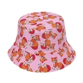 Pink bucket hat featuring all-over orange fox print for sun protection and style - Style K - Cartoon Fox