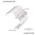 Brazalete abierto de acero de titanio con diseño de flores y hojas en plata brillante - Acero (Z352)