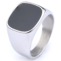 Anillo de sello para hombre en acero plateado con cara cuadrada negra y textura cepillada - US 7 / Color Acero Liso