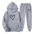 Unisex light grey hooded tracksuit with hand-drawn black heart print on chest and leg - S / Light Gray