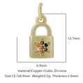 Golden lock-shaped copper pendant with colorful cubic zirconia stones and size specs - Multicolor Zirconia Style 19 / Gold