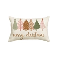 Linen Christmas lumbar pillow cover with Merry Christmas print and festive ornament pattern - Style R (Single-sided)