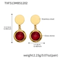 Detailed view of stainless steel drop earrings with red faceted glass stones and dimensions - Earrings Only / Gold-Red
