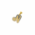 Detailed view of golden letter N pendant with blue and white enamel textures - Letter N
