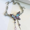Collana con frange a farfalla scintillante con strass viola e ciondoli stella cuore - Collana Con Nappa a Farfalla
