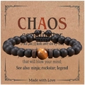 Matte schwarze Perlenarmband mit Tigerauge und Holzperlen, verstellbares geflochtenes Seil. - Geflochtenes 10MM Tigerauge mit Karte