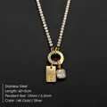 14K gold plated stainless steel necklace with initial H and square rhinestone pendant - Letter H (XNL0116)