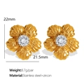 Orecchini vintage a lobo a forma di camelia dorata con zirconi bianchi da donna - Oro (EH741)