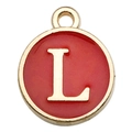 DIY round gold-rimmed red enamel charm featuring letter L for jewelry making - Double-Sided Letter L / 1 Piece (12x14mm) / Red