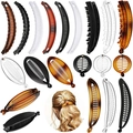 Banana hair clip set in black, brown, and clear colors shown with a model hairstyle - Set 21